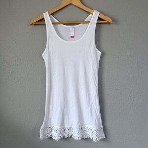 Y2K No Boundaries Junior White Crochet Lace Trim Ribbed Tank Top Size L 11-13
